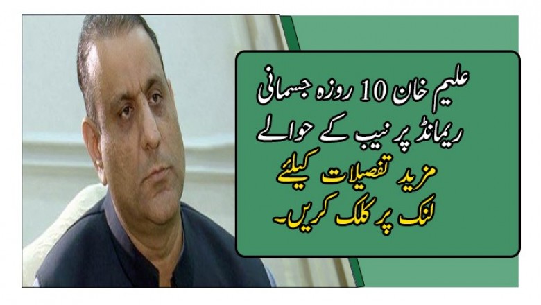علیم خان 10 روزہ جسمانی ریمانڈ پر نیب کے حوالے
