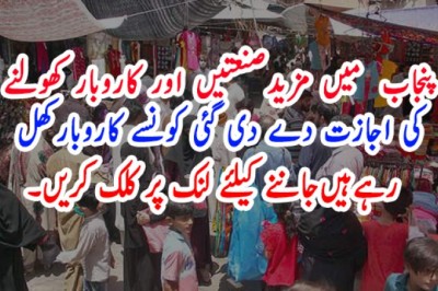 پنجاب میں مزید  صنعتیں اور کاروبار کھولنے کی اجازت دے دی گئی