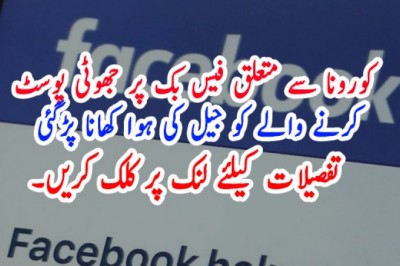 کورونا سے متعلق فیس بک پر جھوٹی پوسٹ کرنے والے کو جیل کی ہوا کھانا پڑگئی